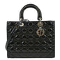 CHRISTIAN DIOR Lady Dior Large Quilted Patent Leather Shoulder Bag Black