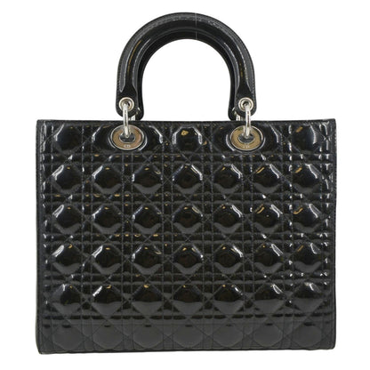CHRISTIAN DIOR Lady Dior Large Quilted Patent Leather Shoulder Bag Black