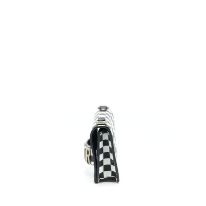 Dior Mini J’adior Flap Purse Black/ White With Wide Shoulder Strap