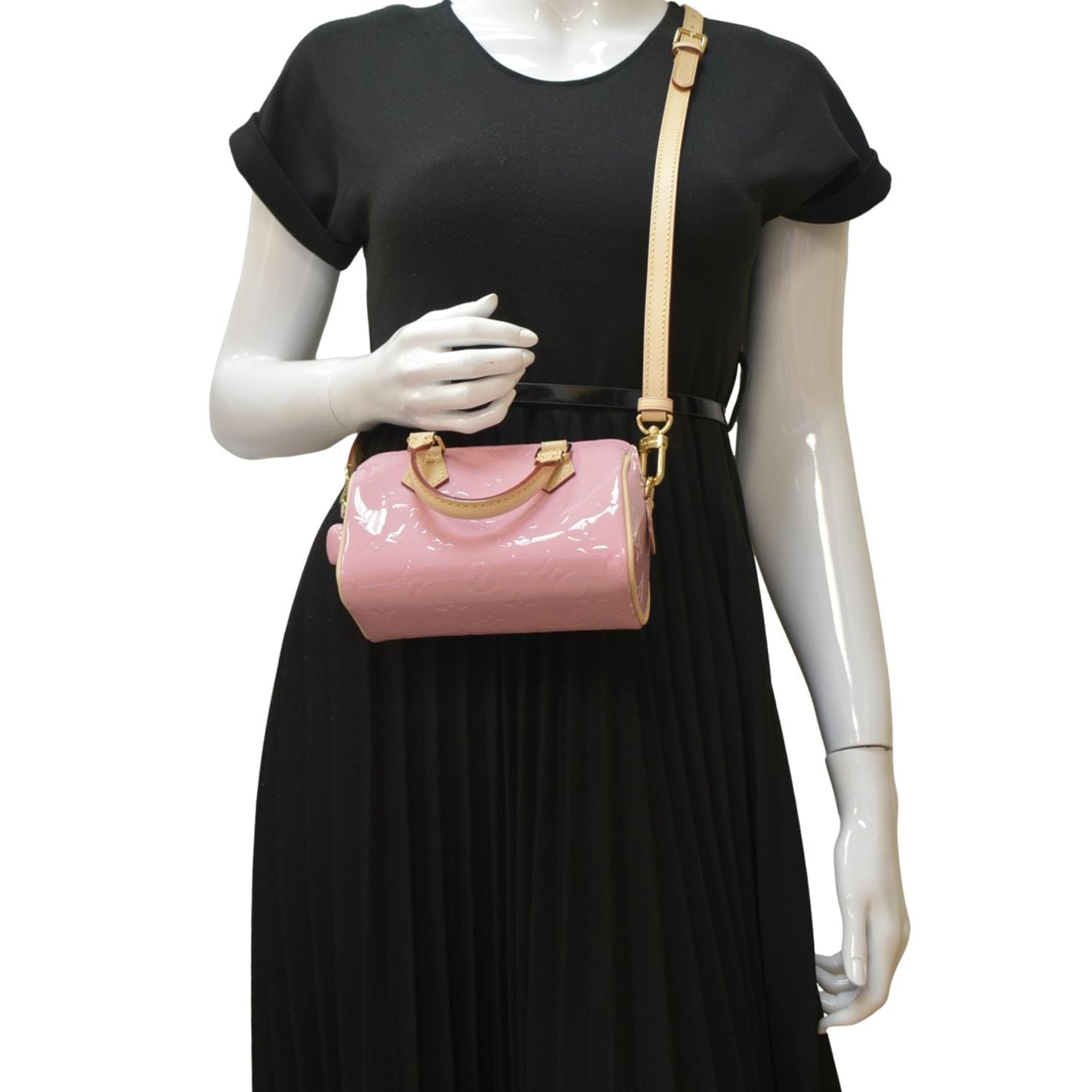 LOUIS VUITTON Nano Monogram Vernis Crossbody Bag Light Mochi Pink