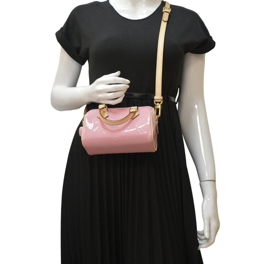LOUIS VUITTON Nano Monogram Vernis Crossbody Bag Light Mochi Pink