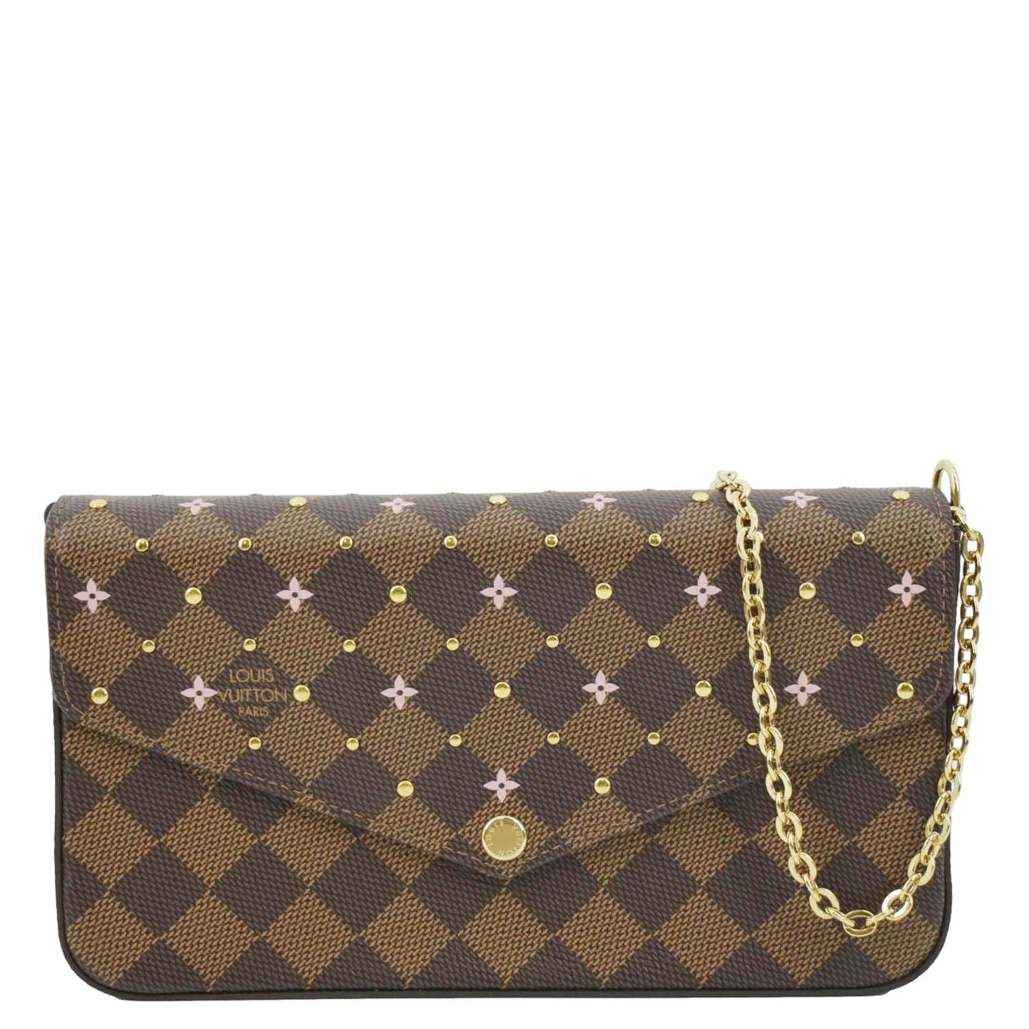 LOUIS VUITTON Studded Felicie Damier Ebene Pochette Crossbody Bag Brown
