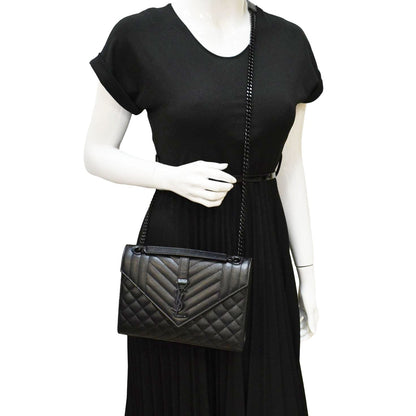 Saint Laurent Envelope Leather Black Shoulder Bag Style 25