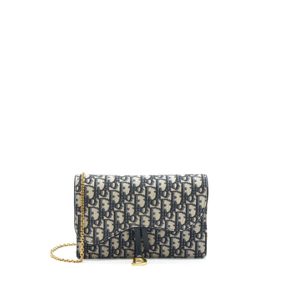 Dior Saddle Pouch With Chain Blue Dior Oblique Jacquard