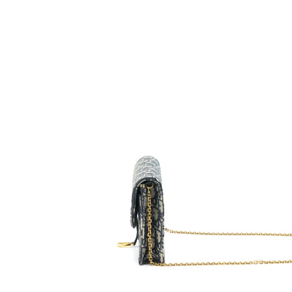 Dior Saddle Pouch With Chain Blue Dior Oblique Jacquard