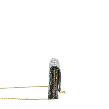 Dior Saddle Pouch With Chain Blue Dior Oblique Jacquard