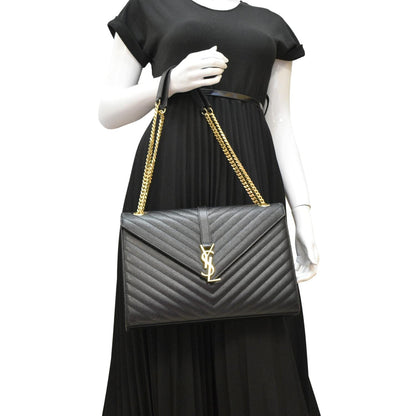 Saint Laurent Envelope Leather Black Shoulder Bag Style 22
