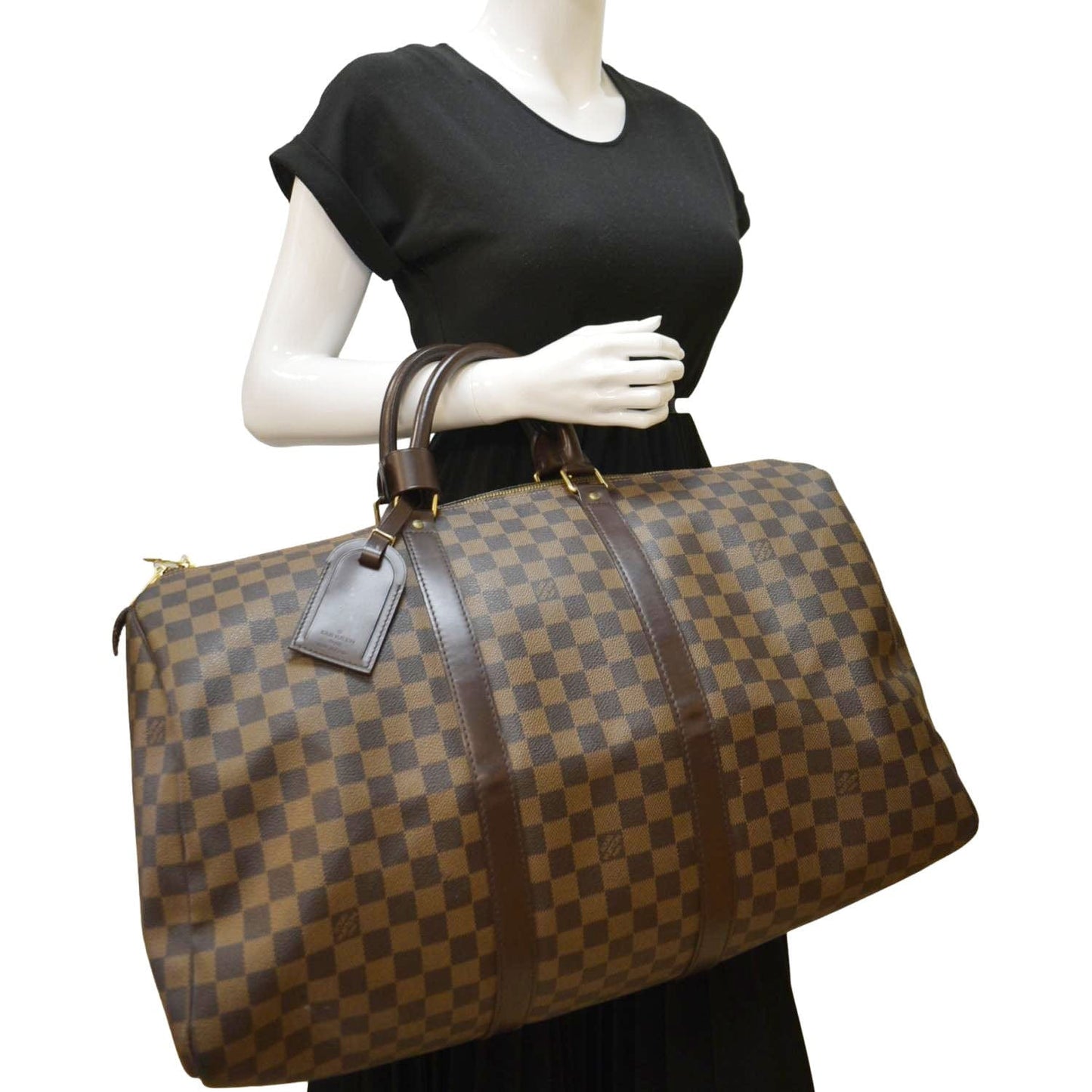 LOUIS VUITTON Keepall 50 Damier Ebene Travel Bag Brown