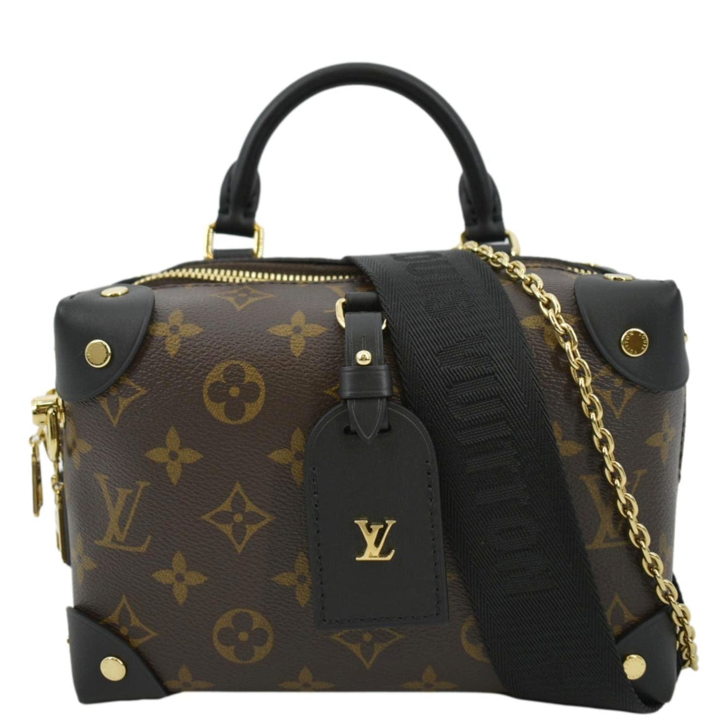 LOUIS VUITTON Petite Malle Souple Monogram Canvas Shoulder Bag Black