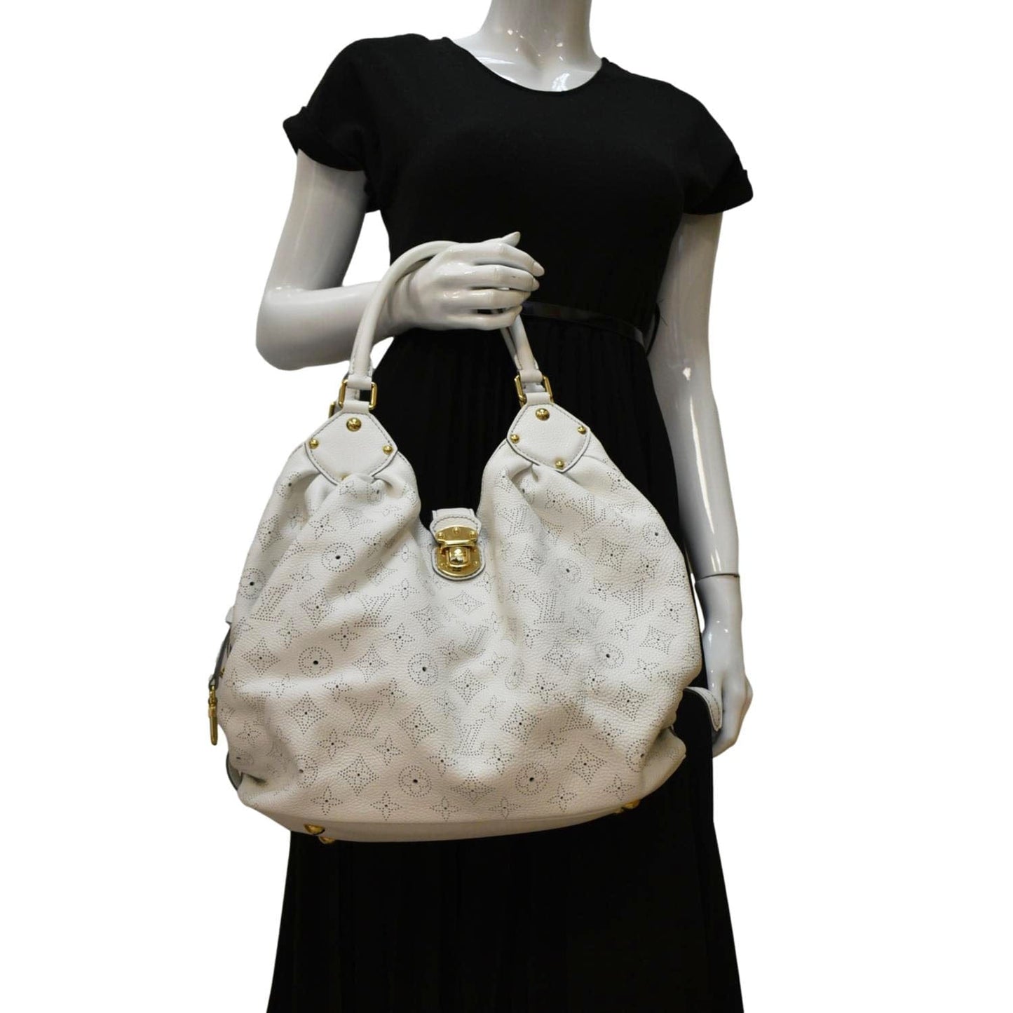 LOUIS VUITTON Solar Large Mahina Leather Hobo Bag White