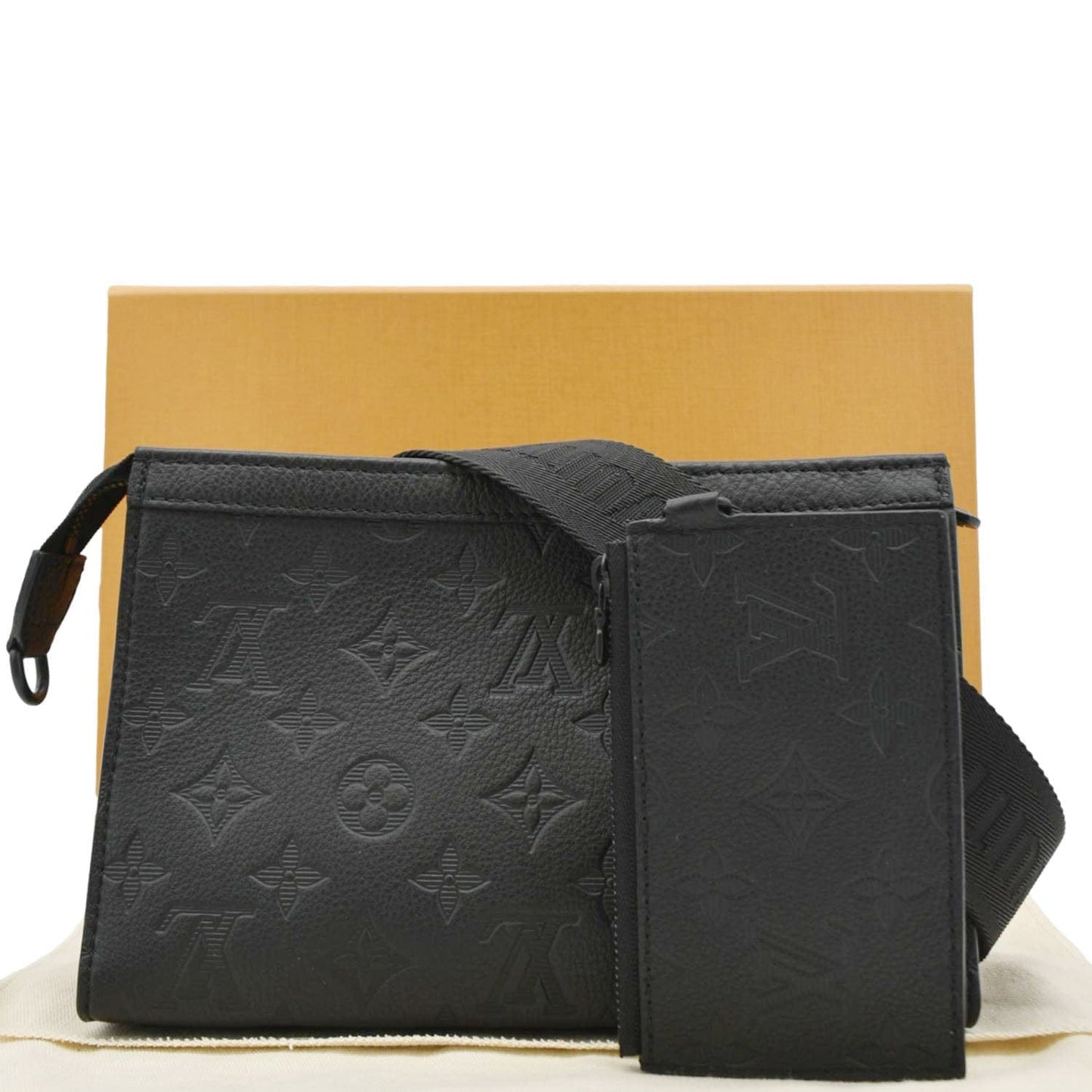 LOUIS VUITTON Gaston Wearable Wallet Monogram Shadow Leather Crossbody Bag Black