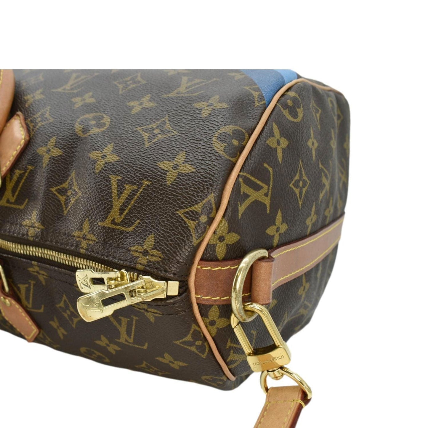 LOUIS VUITTON 40 Bandouliere Heritage Monogram Canvas Travel Bag Blue Clair