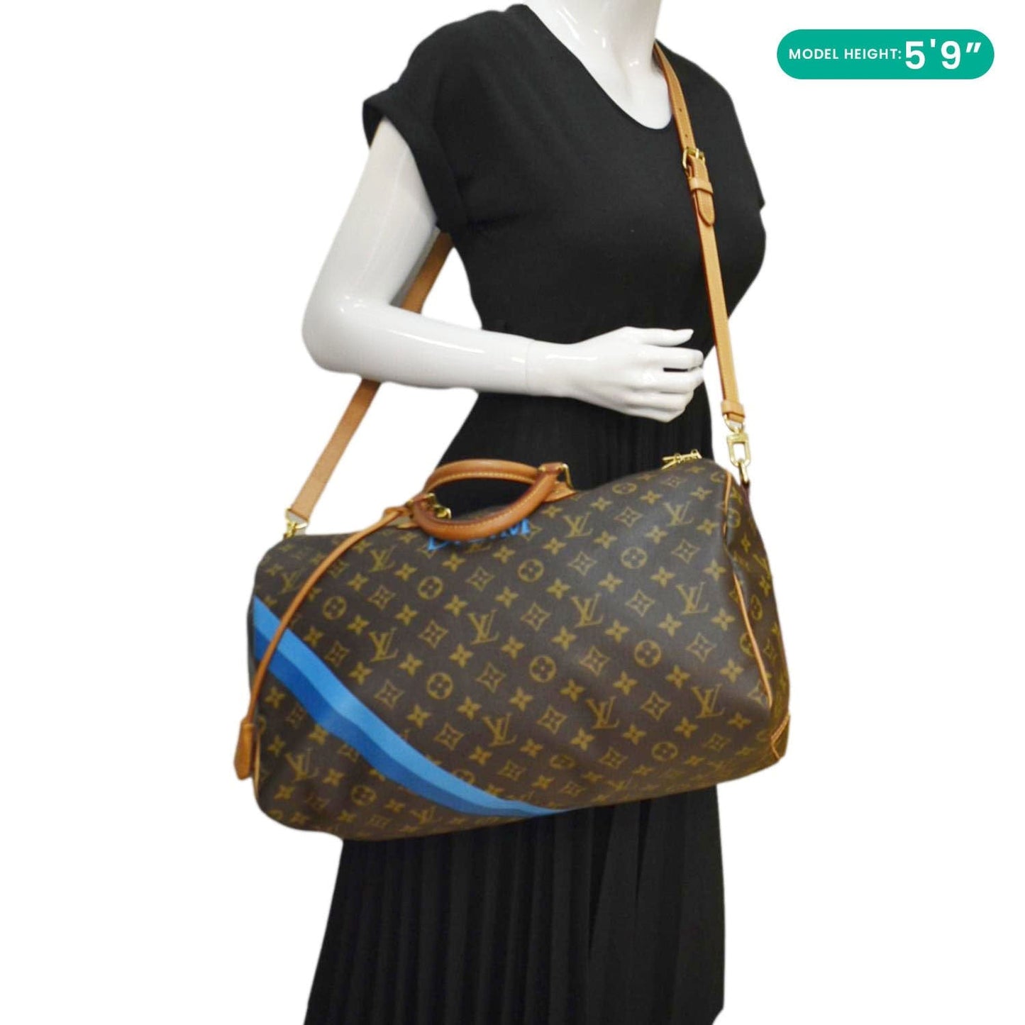 LOUIS VUITTON 40 Bandouliere Heritage Monogram Canvas Travel Bag Blue Clair