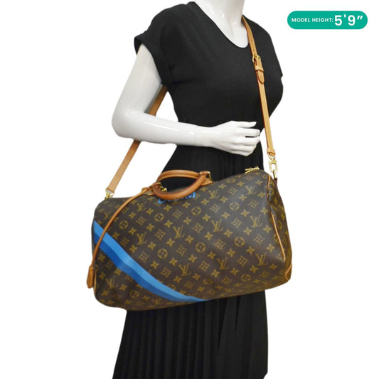 LOUIS VUITTON 40 Bandouliere Heritage Monogram Canvas Travel Bag Blue Clair