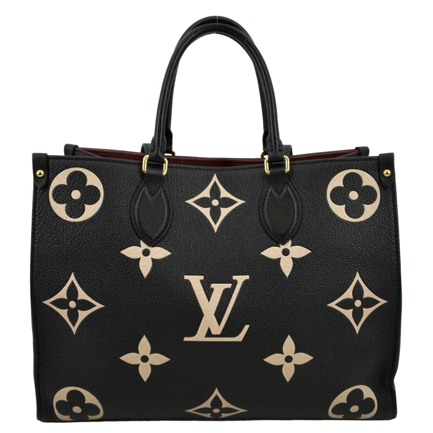 LOUIS VUITTON Onthego MM Giant Monogram Leather Tote Shoulder Bag Bicolor