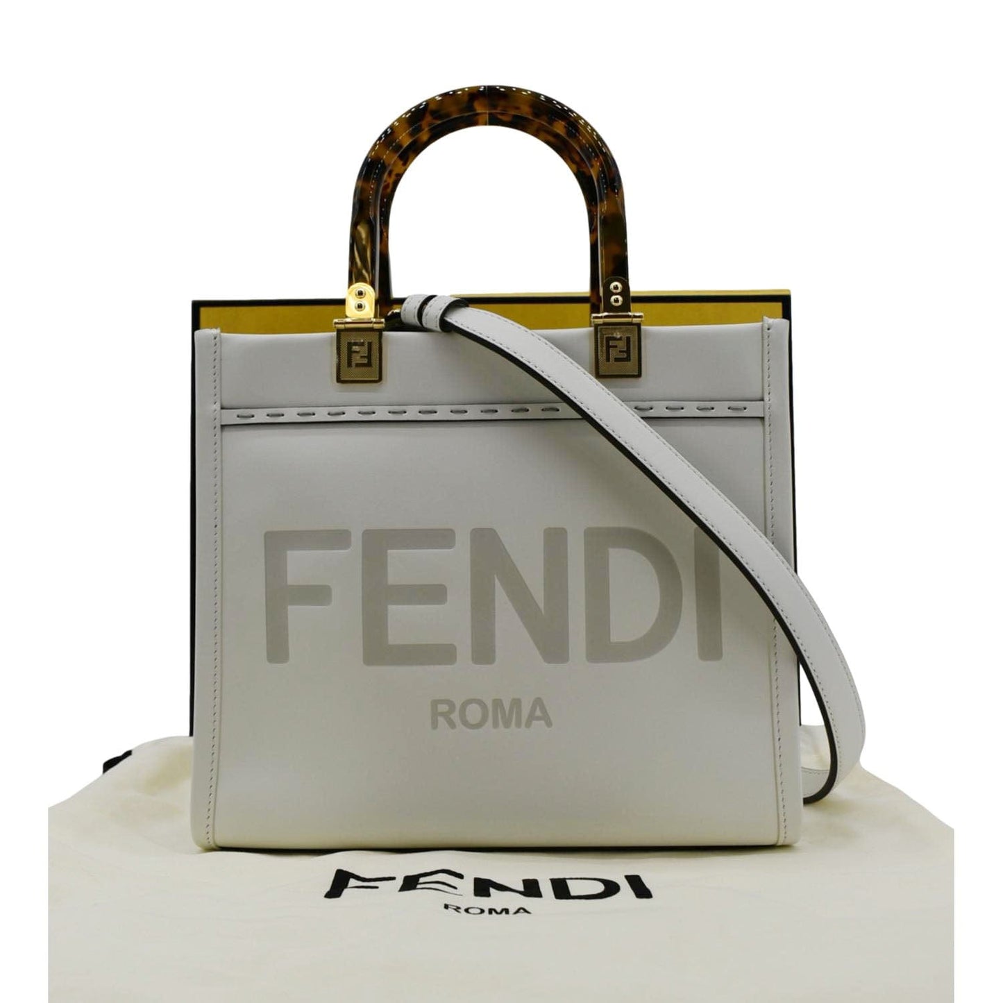 Fendi Sunshine Leather White Tote Bag Leather