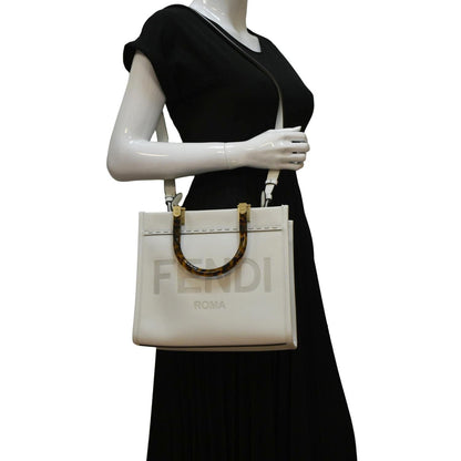 Fendi Sunshine Leather White Tote Bag Leather