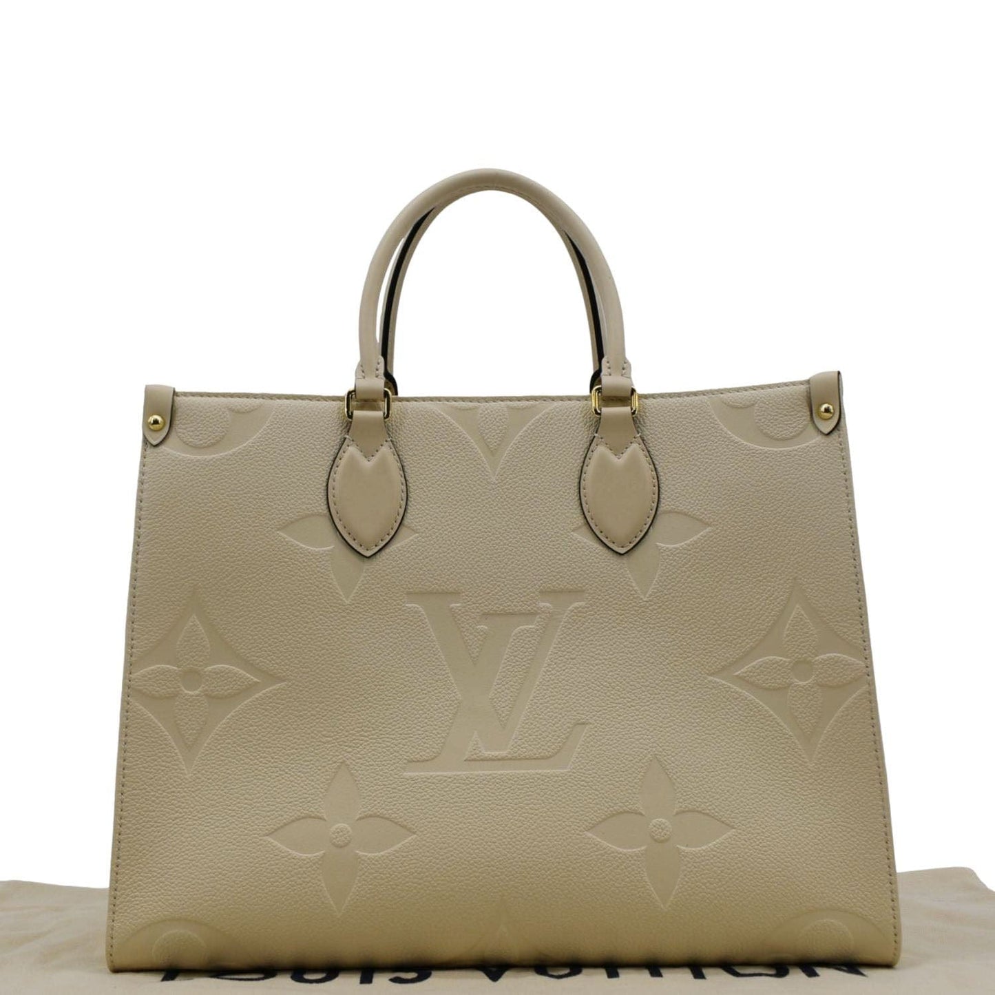LOUIS VUITTON Onthego MM Monogram Empreinte Leather Tote Bag Cream