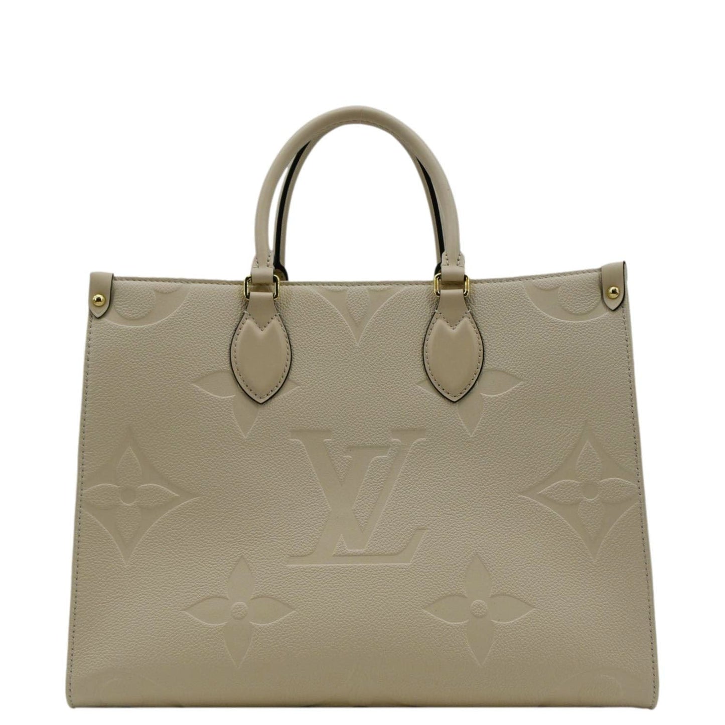 LOUIS VUITTON Onthego MM Monogram Empreinte Leather Tote Bag Cream