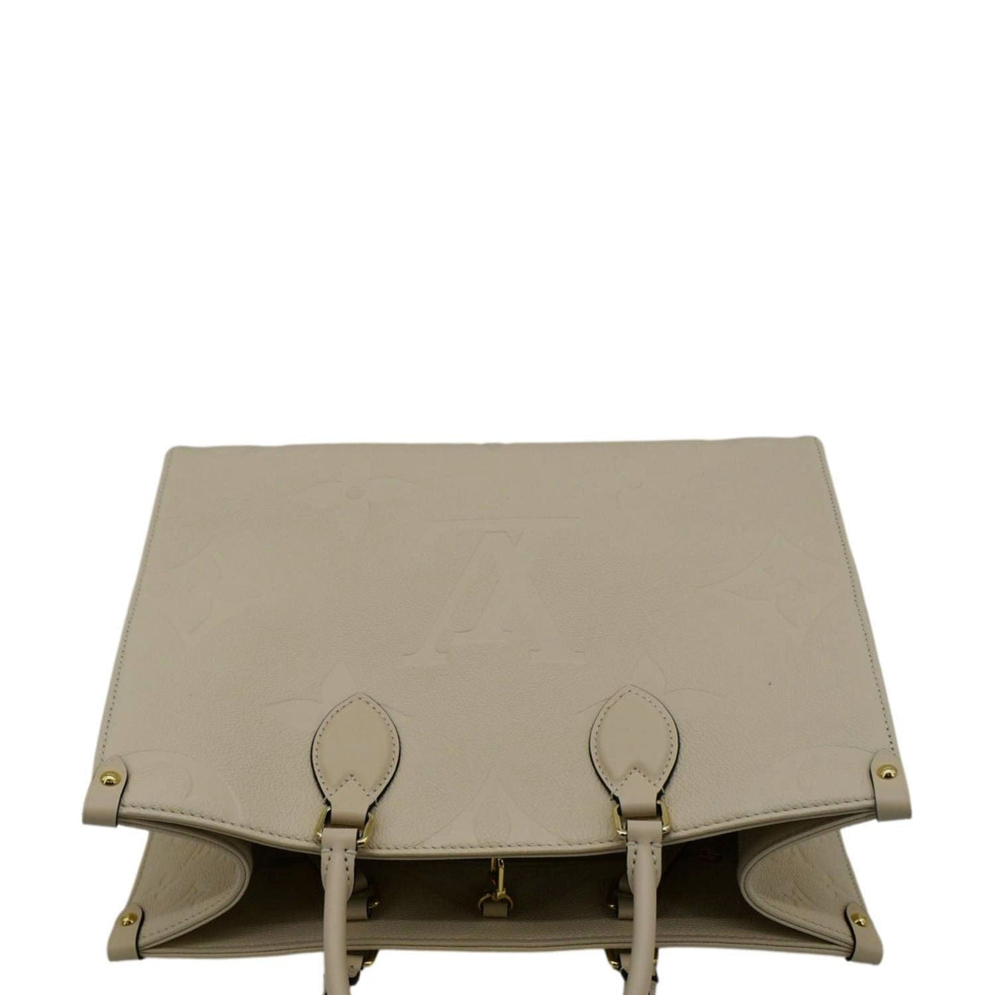 LOUIS VUITTON Onthego MM Monogram Empreinte Leather Tote Bag Cream