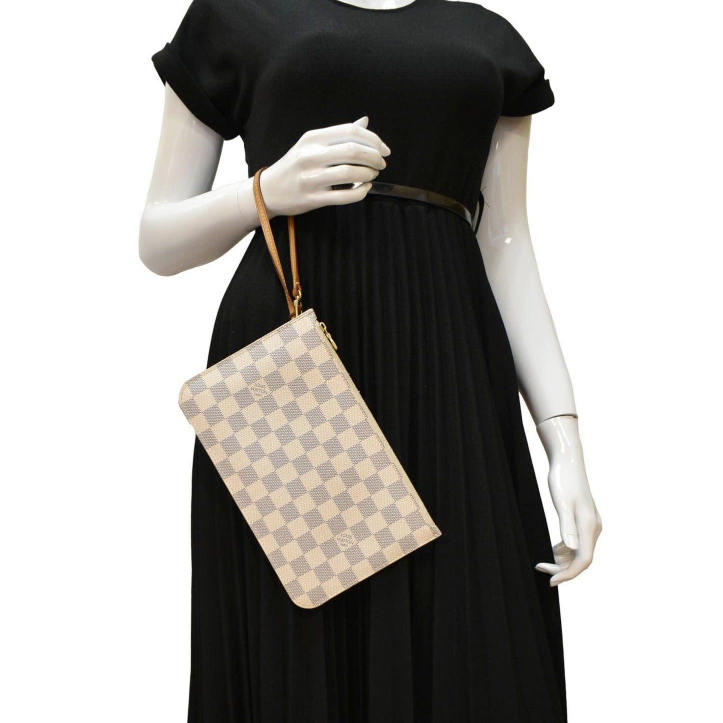 LOUIS VUITTON Wristlet Pochette Damier Azur Pouch White