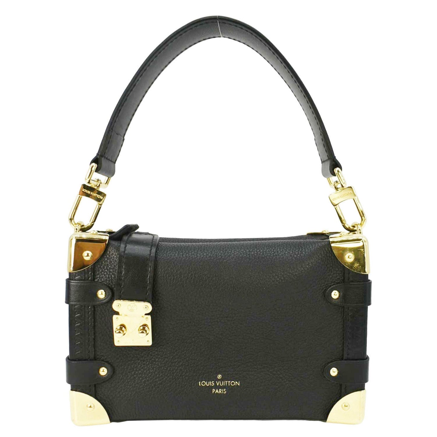 LOUIS VUITTON Side Trunk PM Grained Leather Tote Shoulder Bag Black