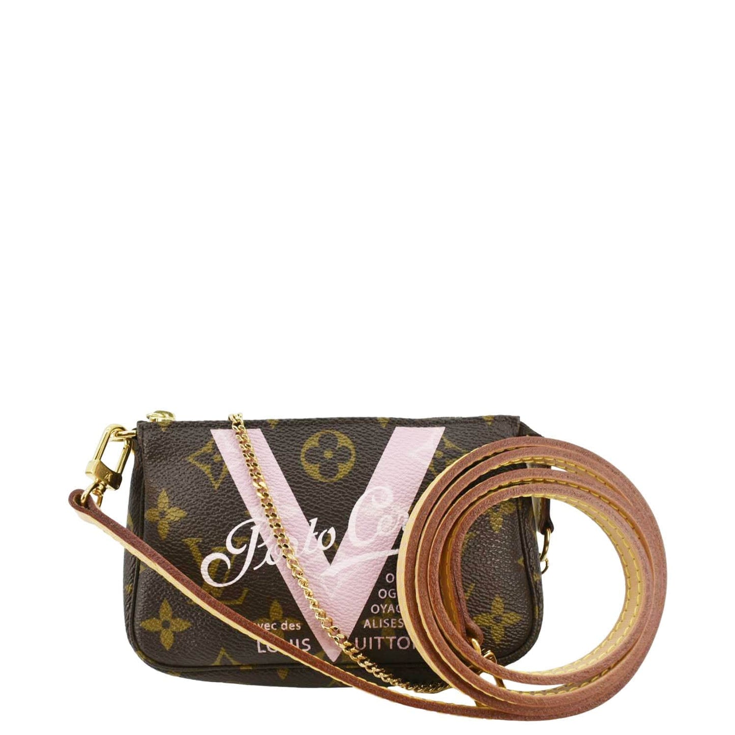 LOUIS VUITTON V Pochette Accessories Mini Monogram Canvas Pouch Brown