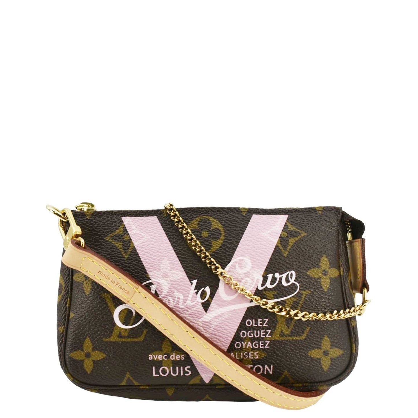 LOUIS VUITTON V Pochette Accessories Mini Monogram Canvas Pouch Brown