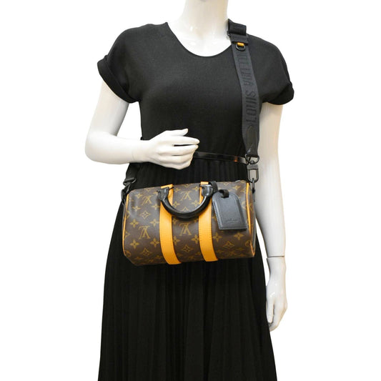 LOUIS VUITTON Keepall 25 Bandouliere Monogram Macassar Canvas Crossbody Bag Brown