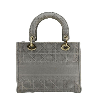 Christian Dior Lady Dior D-Lite Embroidered Cannage Canvas Shoulder Bag Gray
