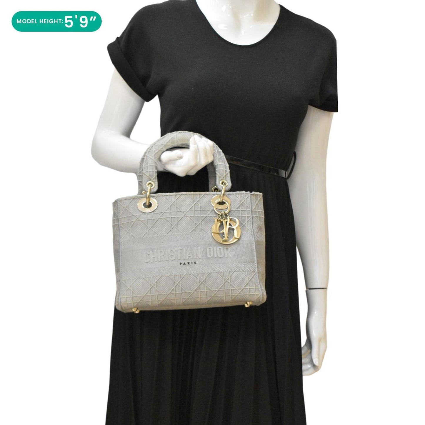 Christian Dior Lady Dior D-Lite Embroidered Cannage Canvas Shoulder Bag Gray