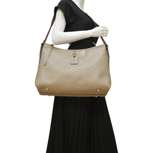 LOUIS VUITTON Carryall MM Monogram Empreinte Shoulder Bag Tourterelle Gray