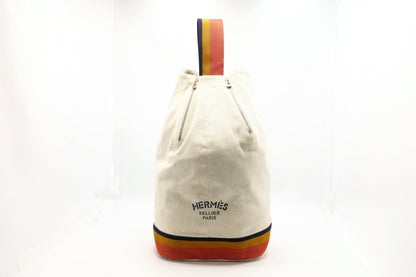 Hermes Natural Toile Chevron Cavalier Sling Bag In Off White Canvas