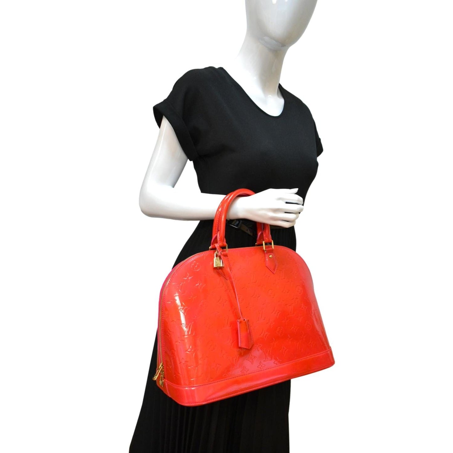 Louis Vuitton Alma GM Monogram Vernis Leather Satchel Bag Red
