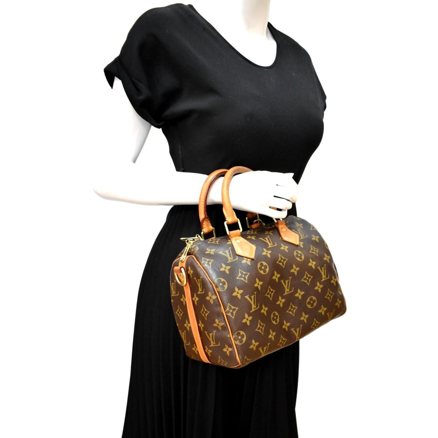 LOUIS VUITTON 25 Monogram Canvas Satchel Bag Brown
