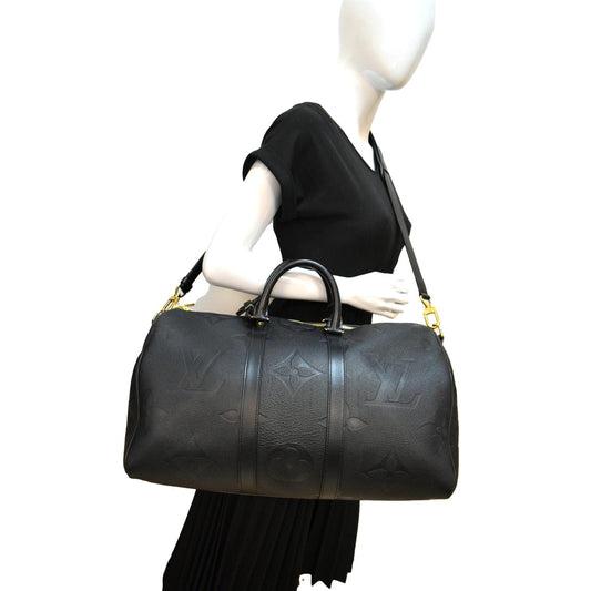 LOUIS VUITTON Keepall Bandouliere 45 Monogram Empreinte Giant Travel Bag Black