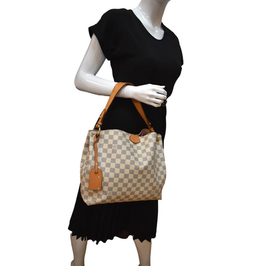 LOUIS VUITTON Graceful PM Damier Azur Hobo Shoulder Bag White