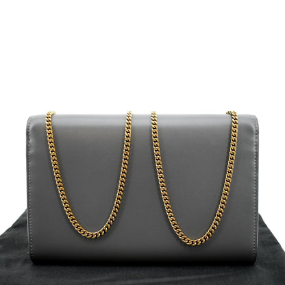 Yves Saint Laurent Flap Leather Shoulder Bag Light Gray-