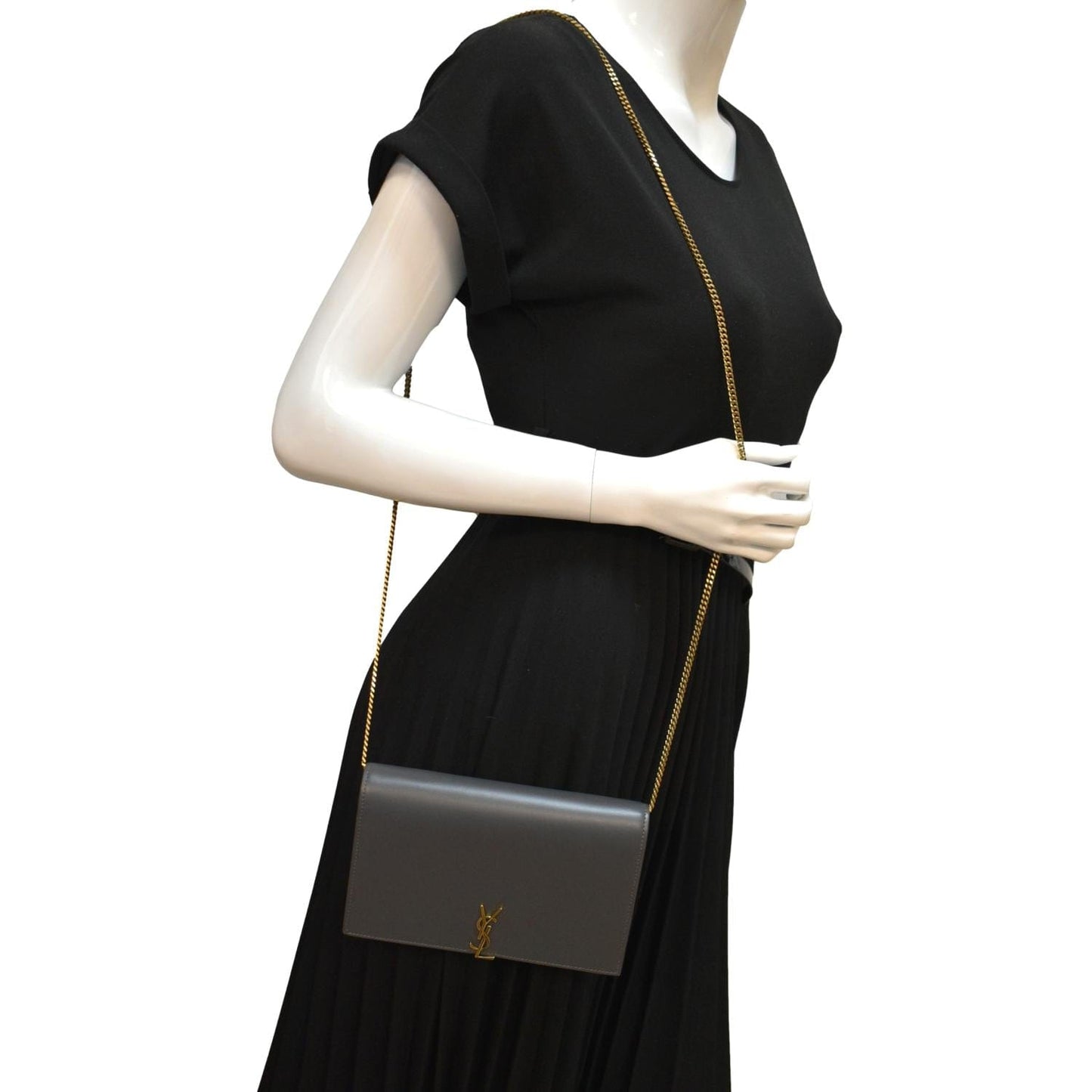 Yves Saint Laurent Flap Leather Shoulder Bag Light Gray-