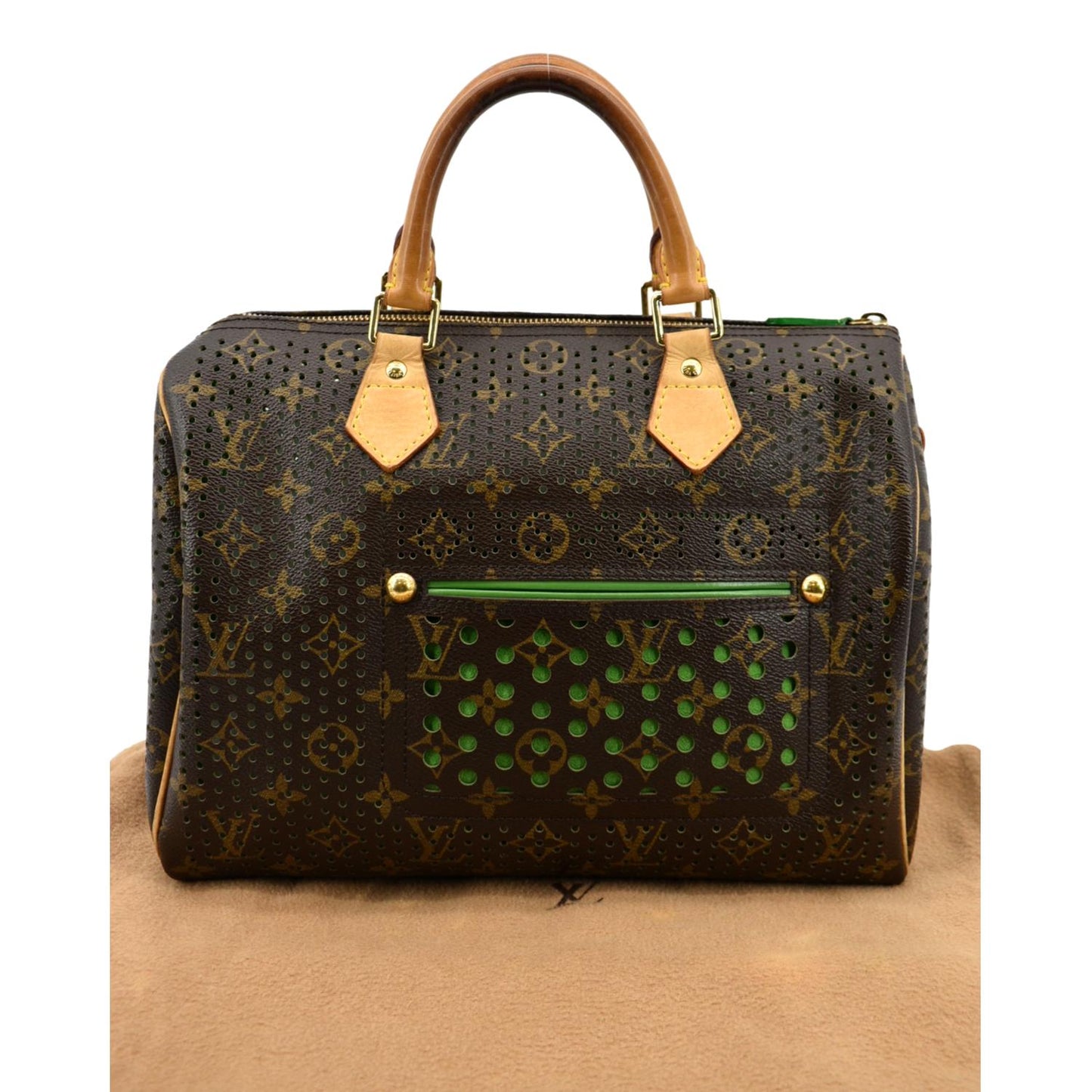 LOUIS VUITTON Monogram Perforated Satchel Bag Brown