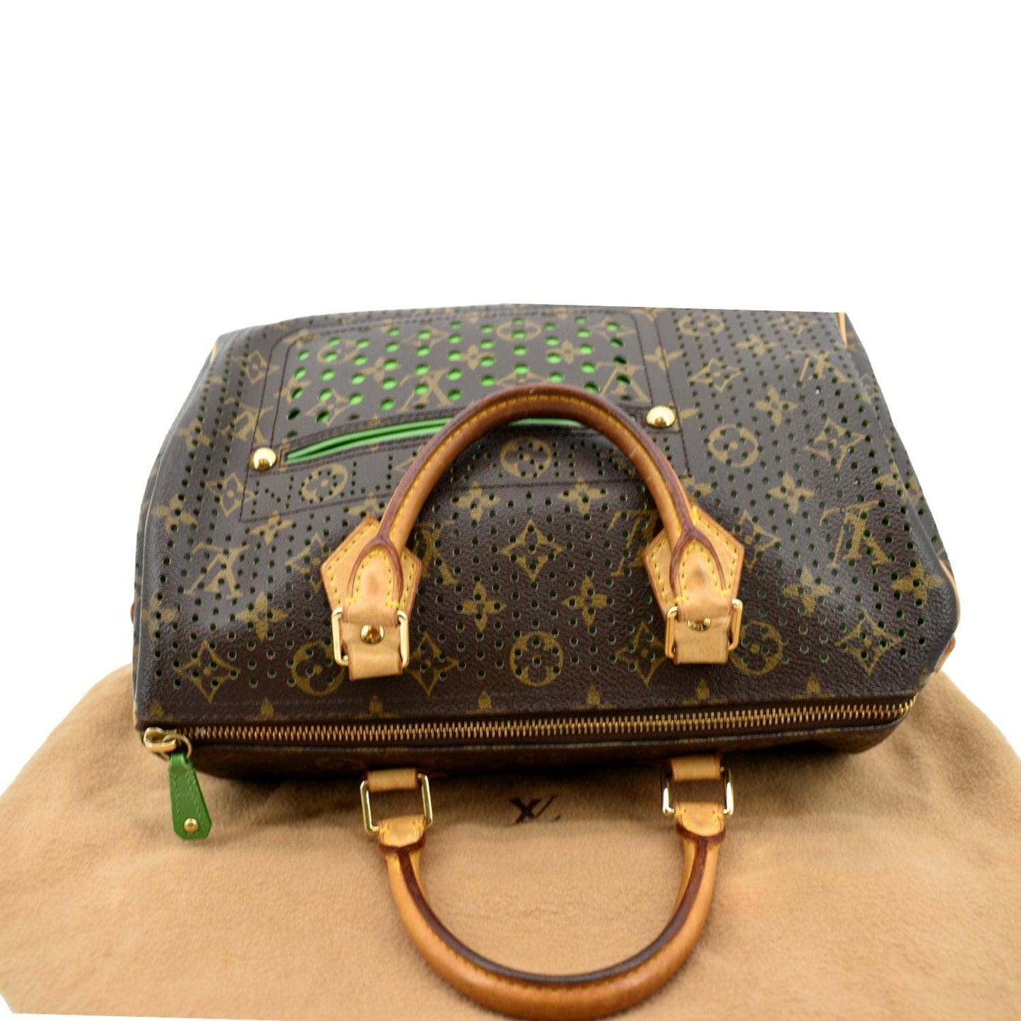 LOUIS VUITTON Monogram Perforated Satchel Bag Brown
