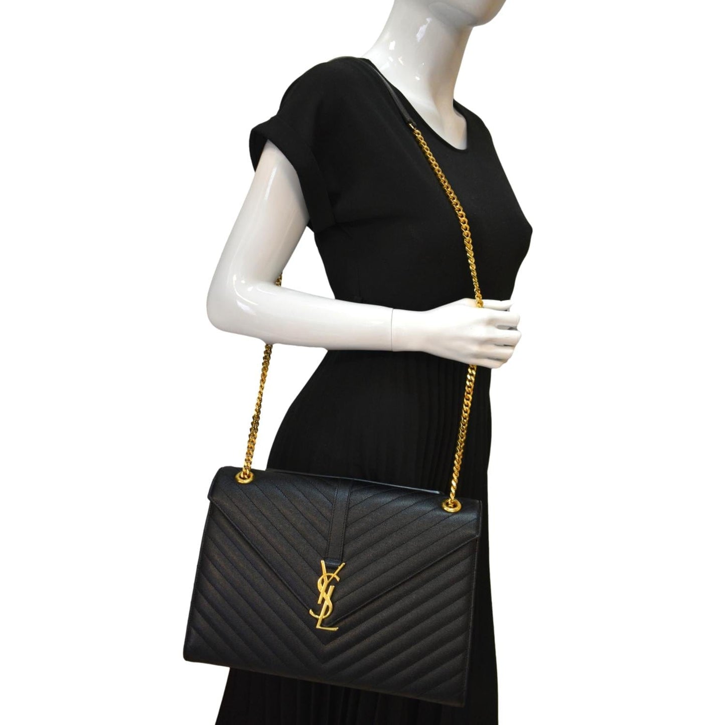 Saint Laurent Envelope Matelassé Black Shoulder Bag Matelassé