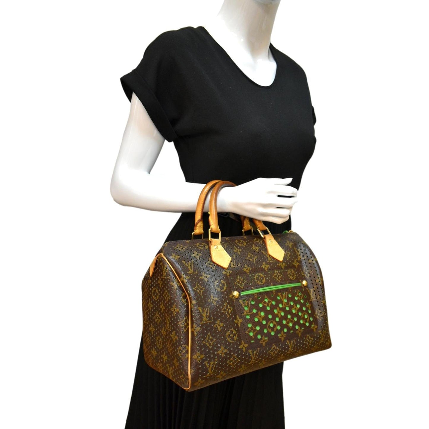 LOUIS VUITTON Monogram Perforated Satchel Bag Brown