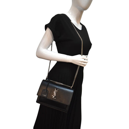 Saint Laurent Sunset Leather Black Shoulder Bag Style 3