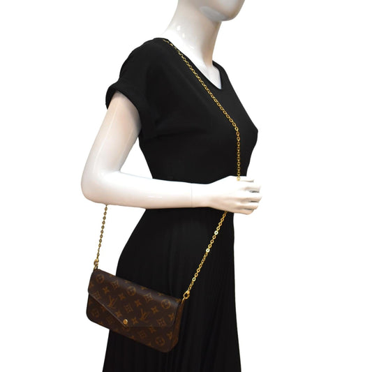 LOUIS VUITTON Felicie Monogram Canvas Pochette Crossbody Bag Brown