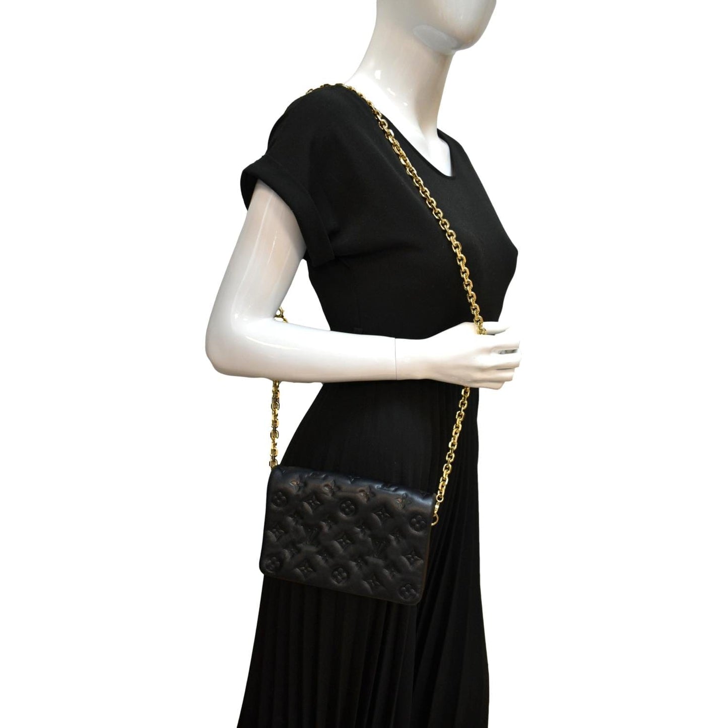 LOUIS VUITTON Coussin Monogram Embossed Pochette Crossbody Bag Black