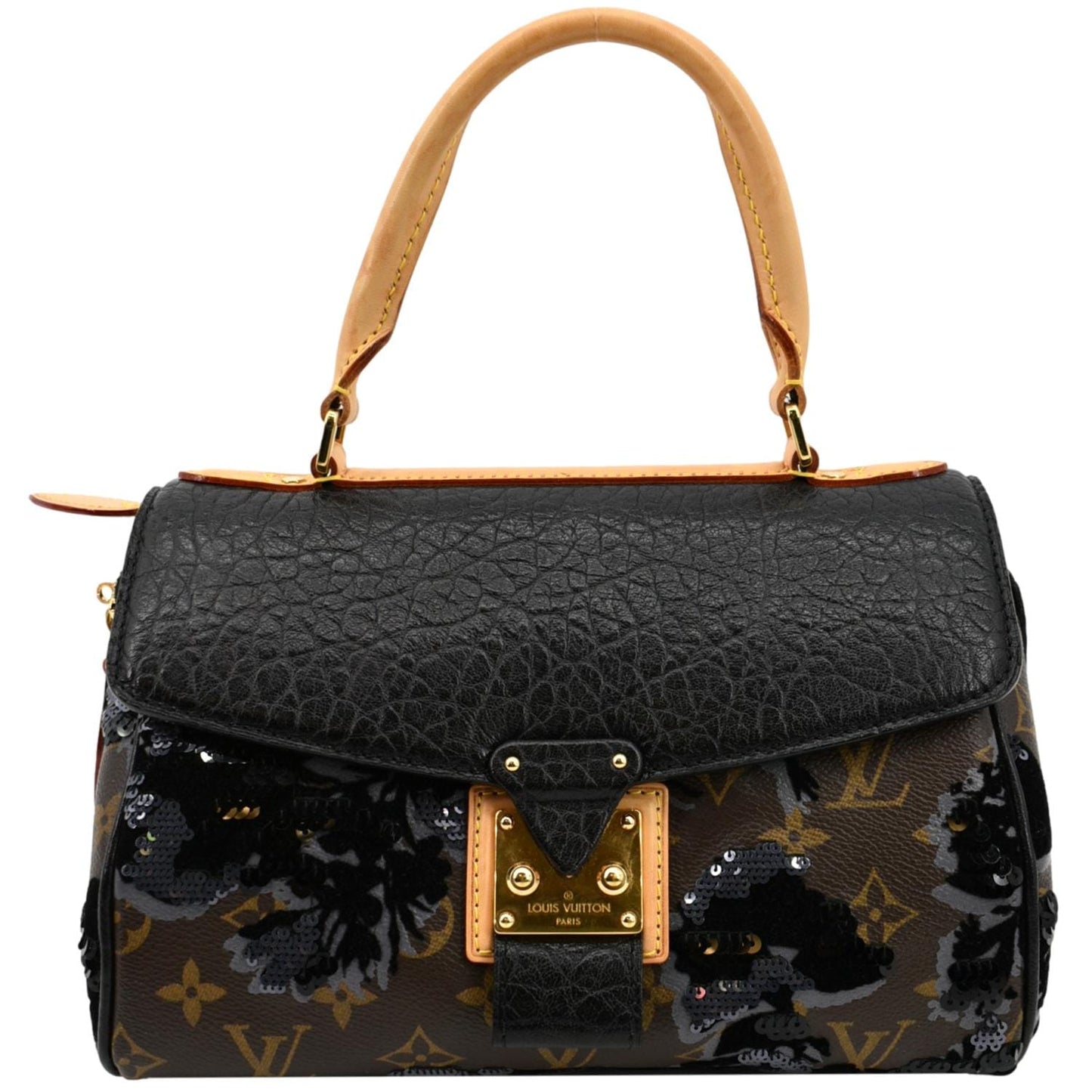 LOUIS VUITTON Fleur De Jais Carro l Monogram Leather Satchel Bag Black