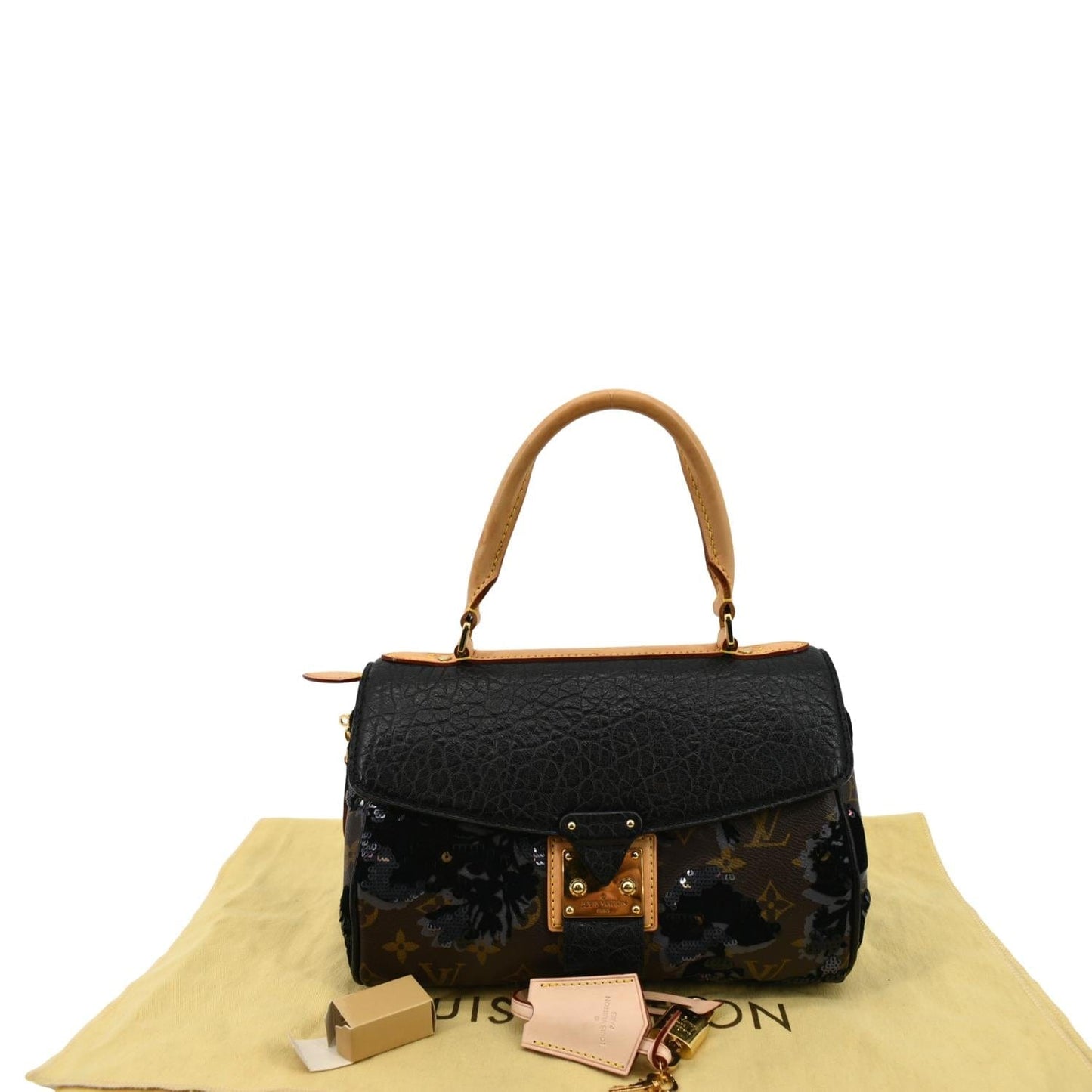 LOUIS VUITTON Fleur De Jais Carro l Monogram Leather Satchel Bag Black