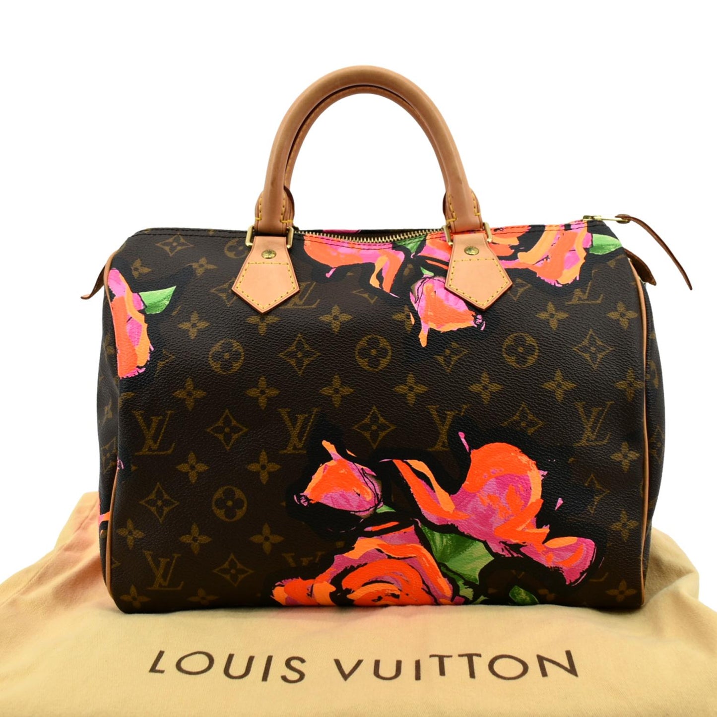 LOUIS VUITTON Roses 30 Monogram Canvas Satchel Bag Brown