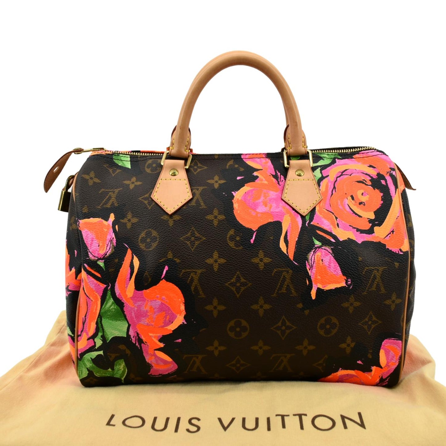 LOUIS VUITTON Roses 30 Monogram Canvas Satchel Bag Brown